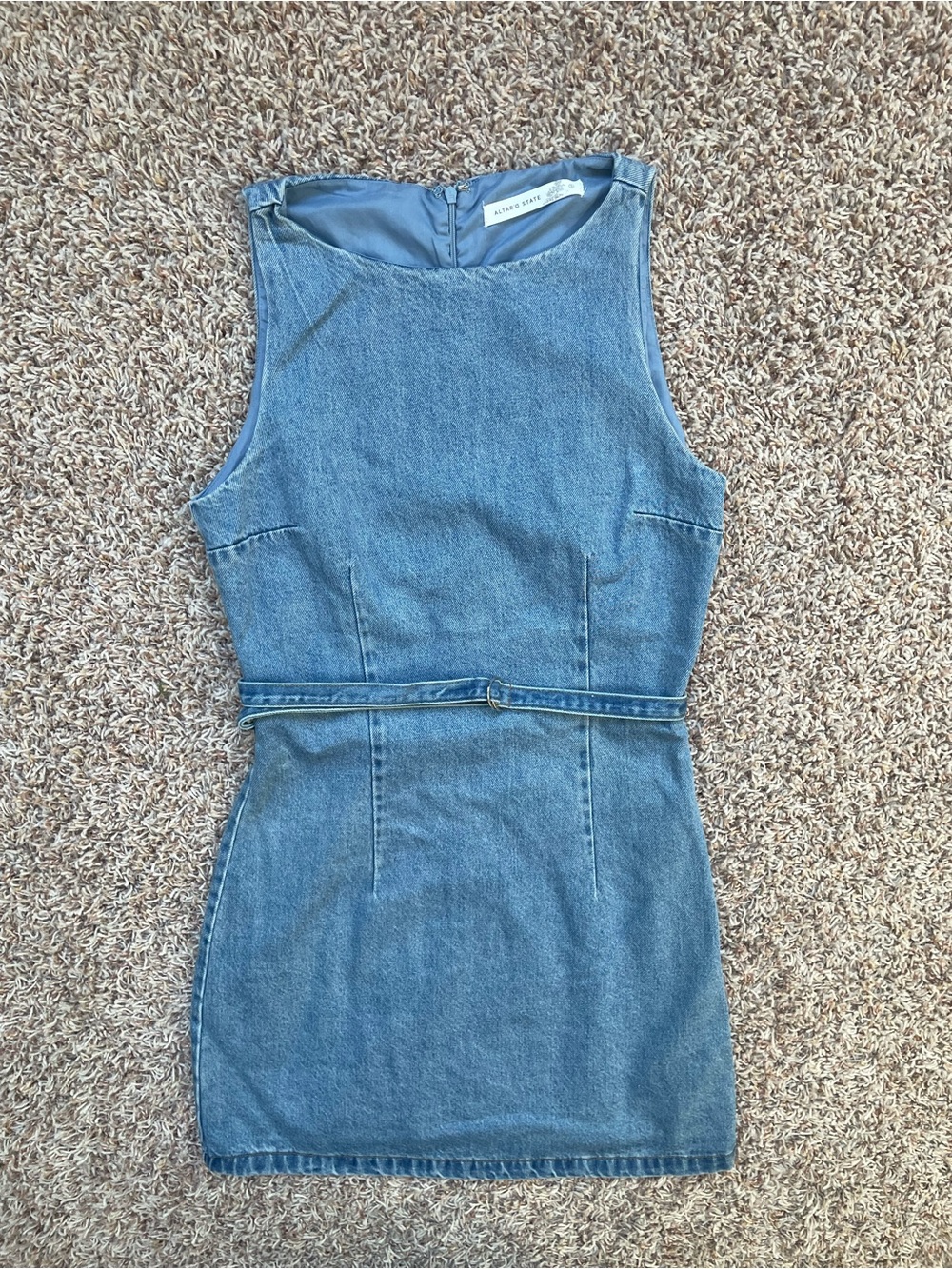 Altar’d State Sleeveless Blue Denim Southern Chic Gameday Belt Dress Size S NWOT